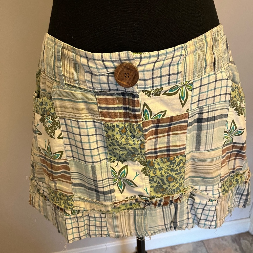 Patchwork Mini Skirt With Button Detail - image 1
